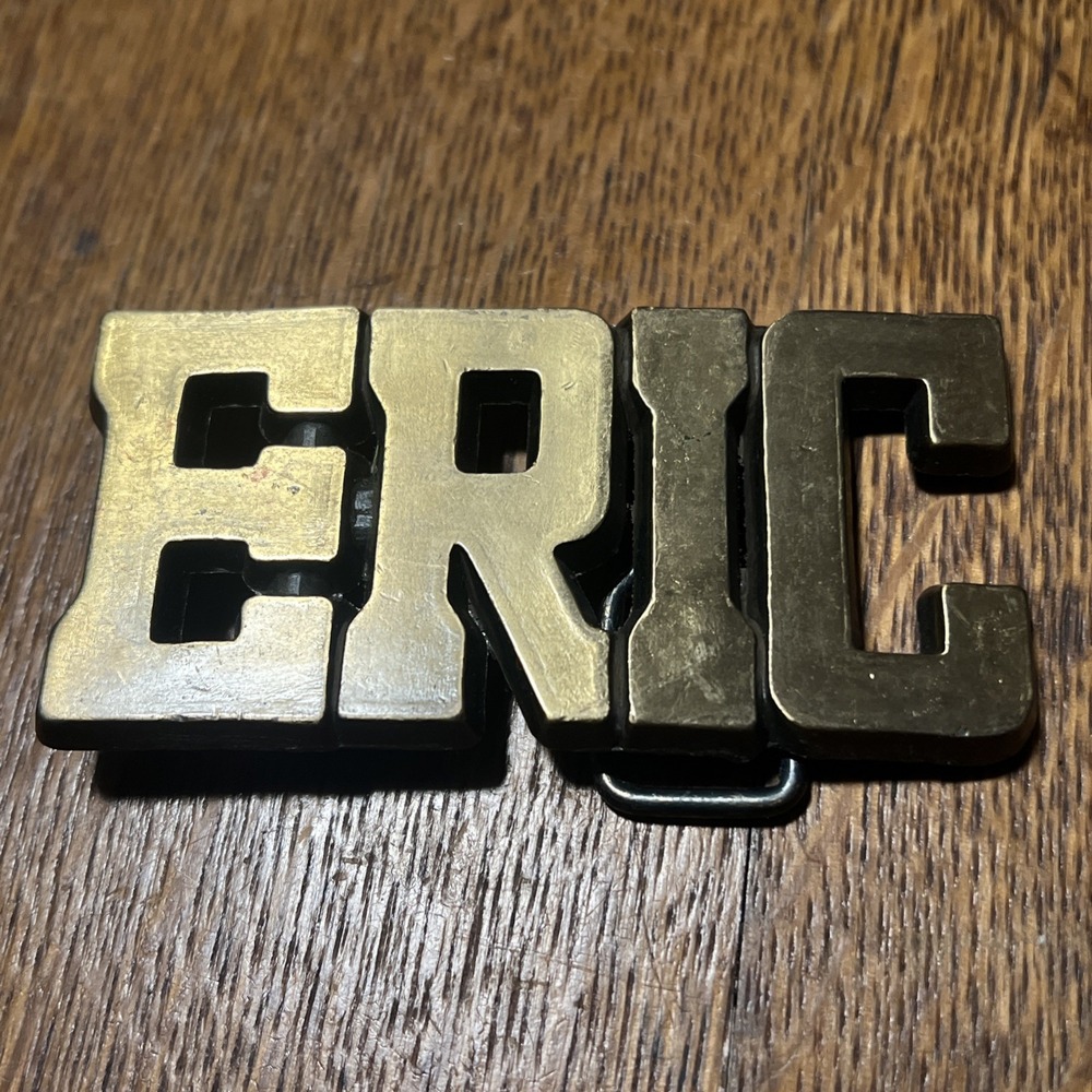 “Vintage Industrial “ERIC” Brass Nameplate Belt Buckle–Repurposed Hardware B12